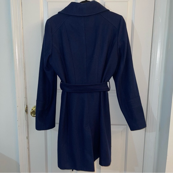 Michael Kors MK Shappire Blue Hooded Wool Belted Tie Waist Pea Coat - Picture 10 of 12